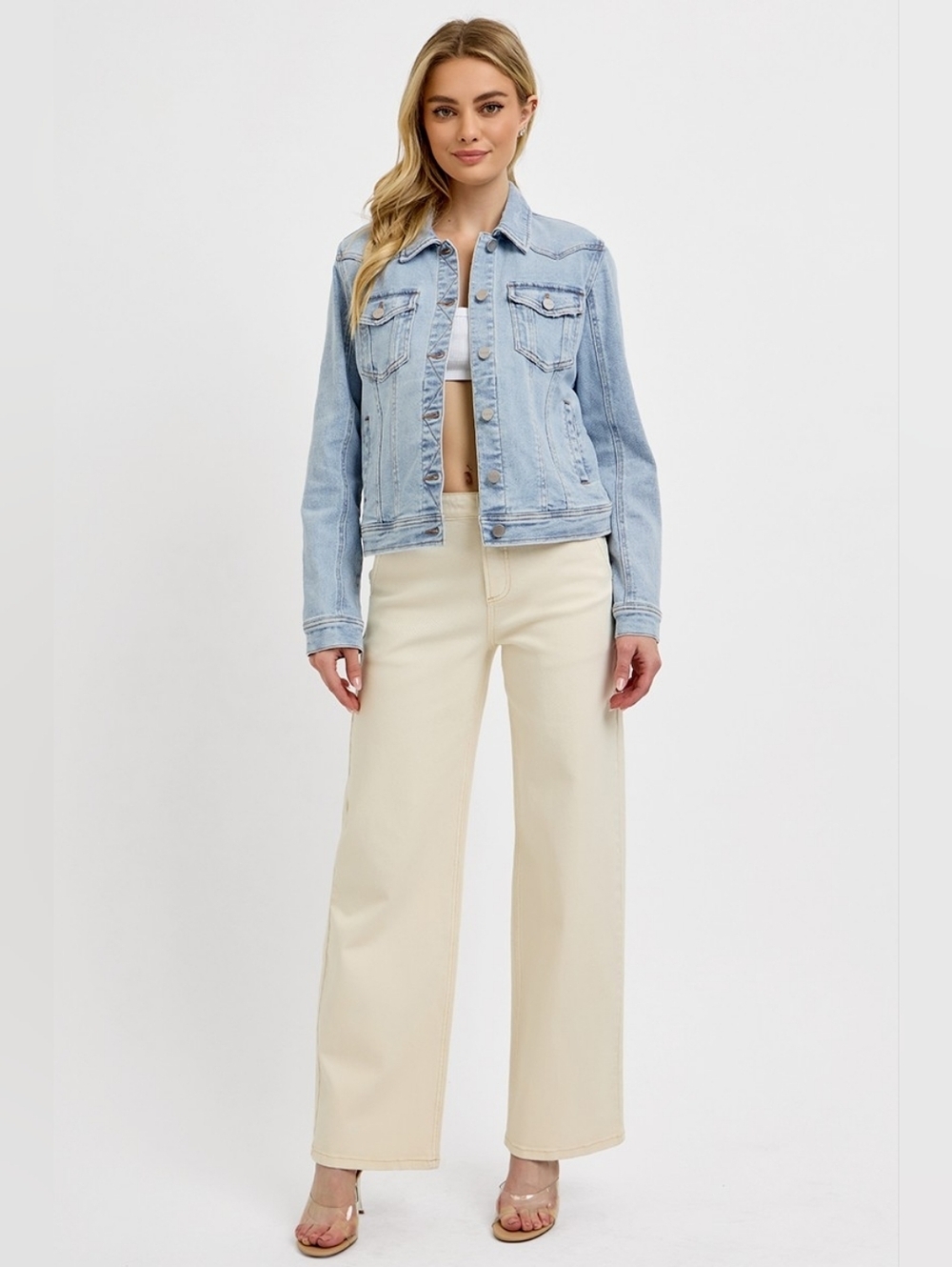 RISEN Light Wash Button Down Classic Denim Jacket Pockets Various NEW - Picture 1 of 6